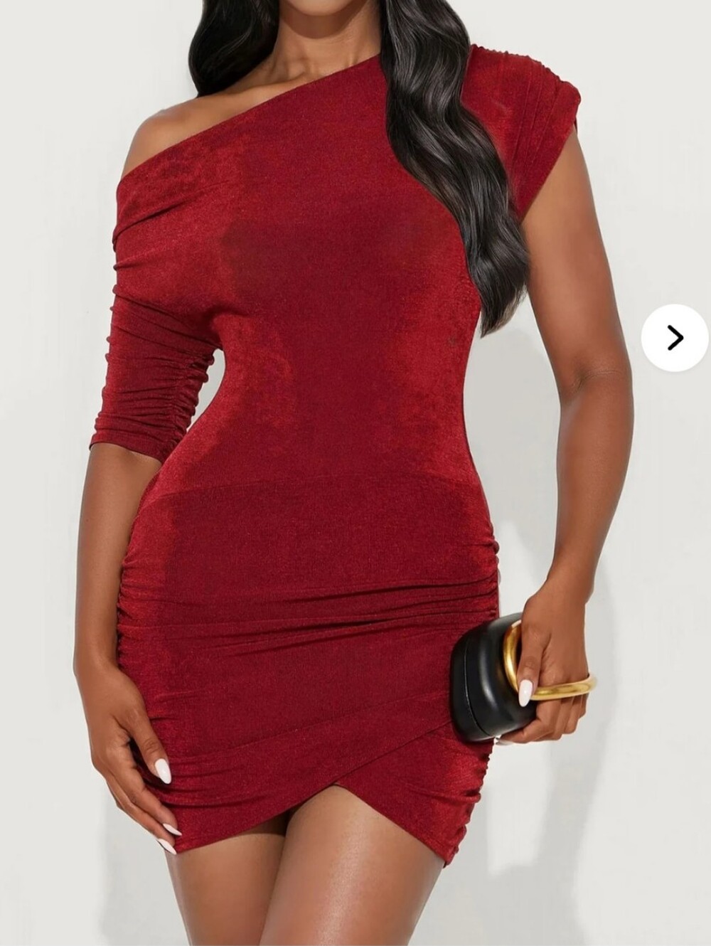 Fashion Nova One-Shoulder Ruched Bodycon Dress in Wine Red